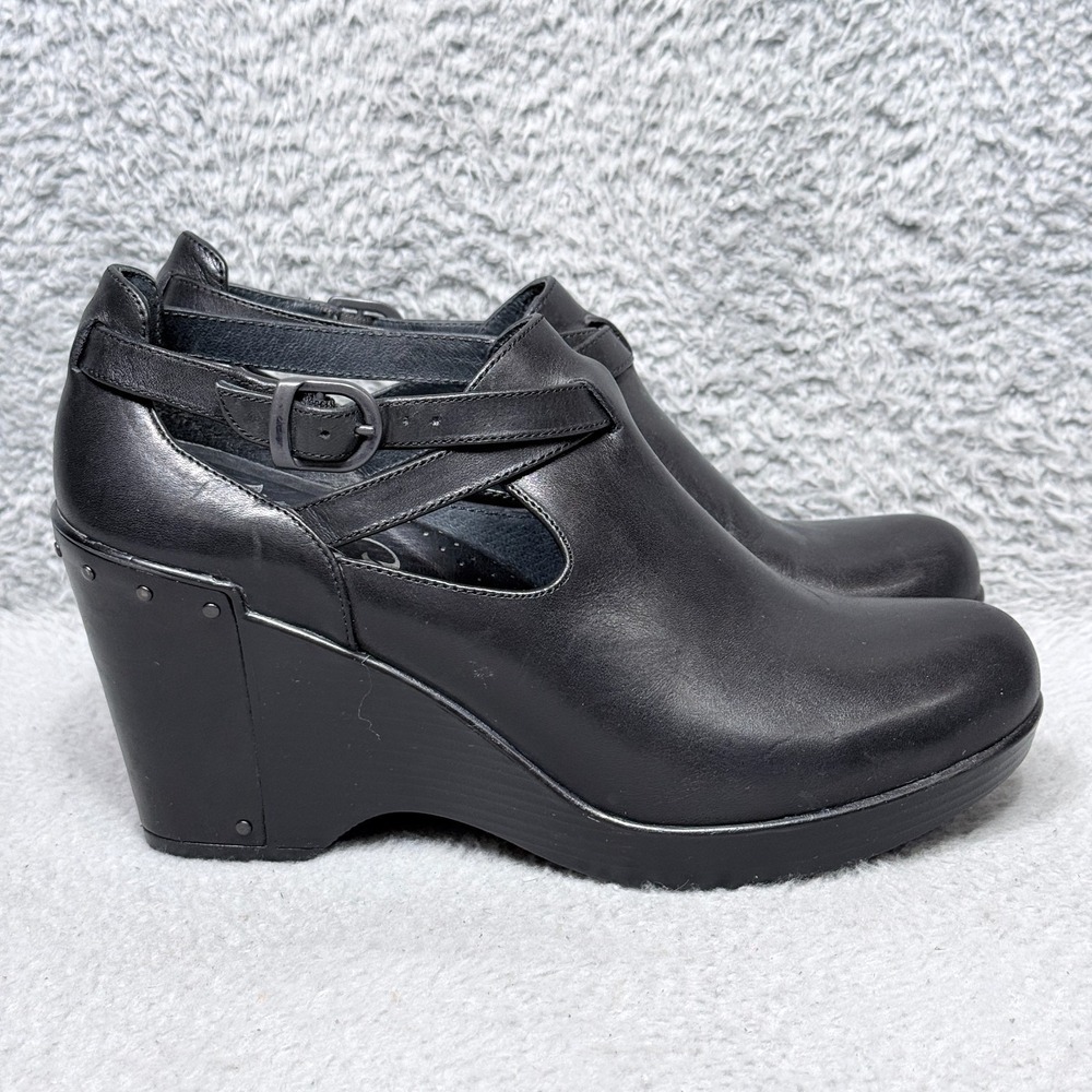 Dansko Franka Womens Size 39 US 8.5 Platform Wedge Clogs Heels Black Leather